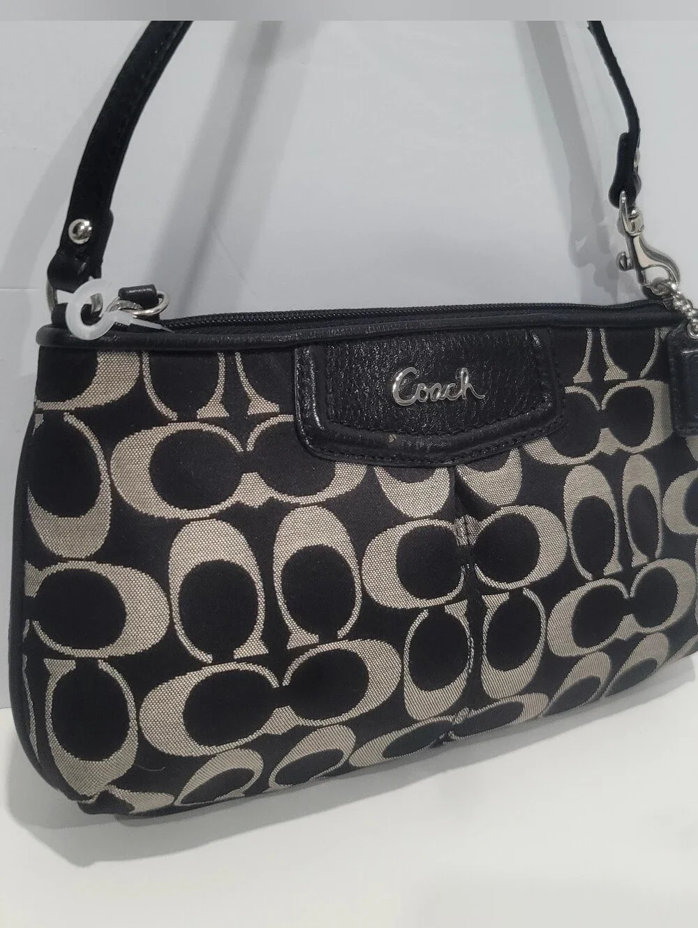 Coach Signature Canvas Leather Large Wristlet Black & Gray Purse
